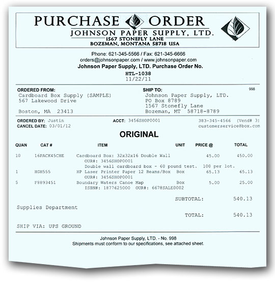 Printed Purchase Order