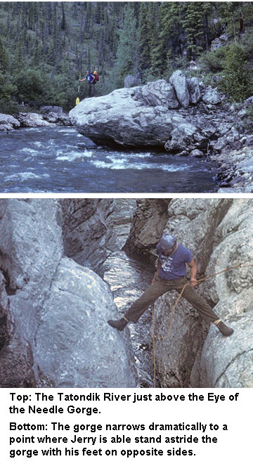 Eye of the Needle Gorge: Entrance & Jerry Astride the Gorge Walls