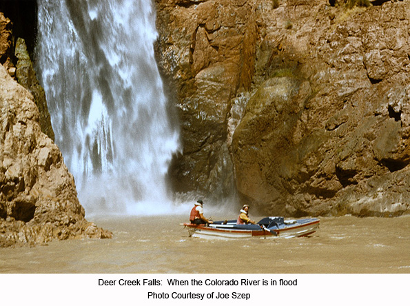 Deer Creek Falls when the Colorado River is in flood.