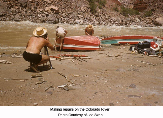 Making Repairs to wooden boats on the Colorado River