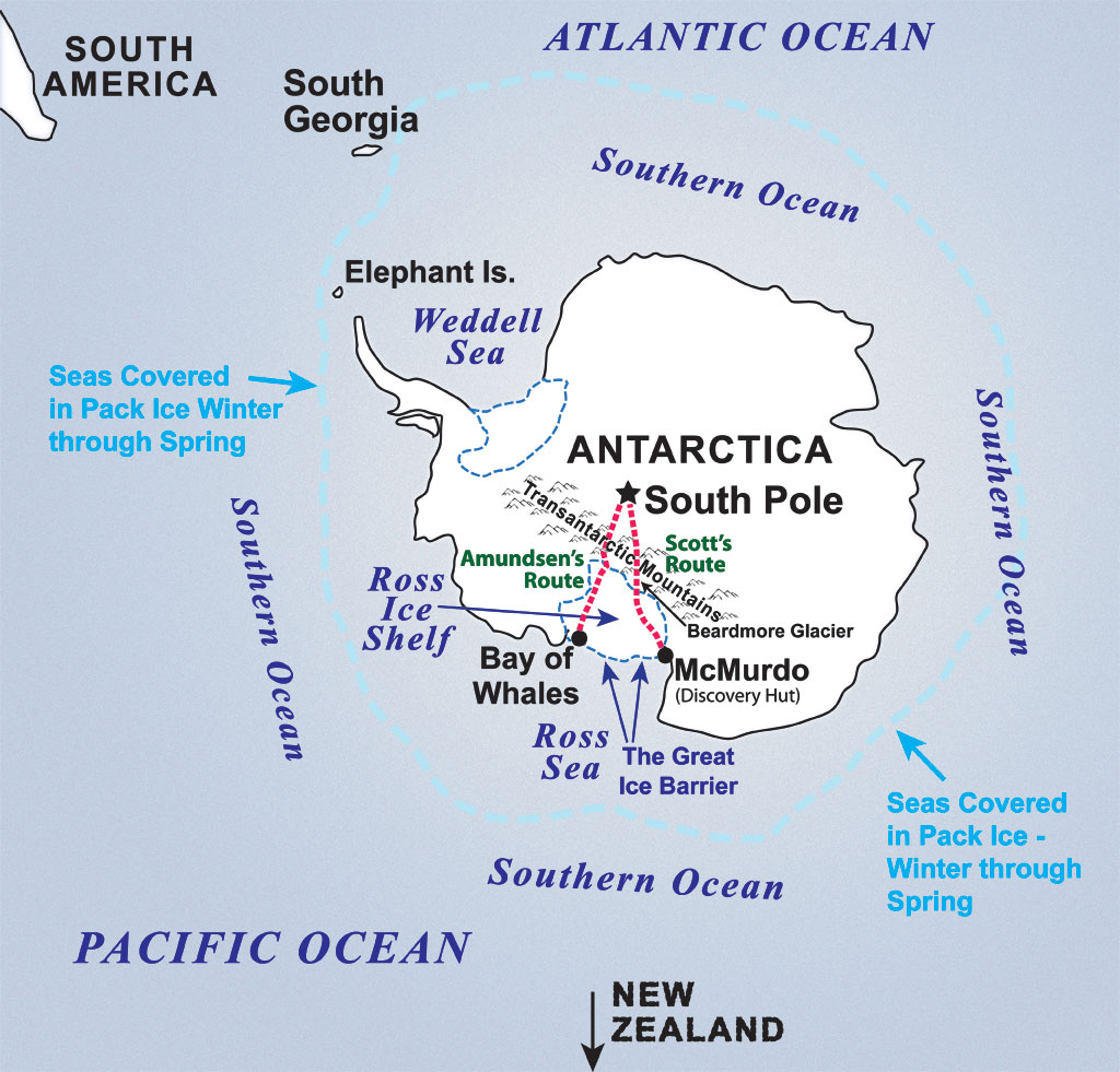 Scott & Amundsen's Route to the South Pole