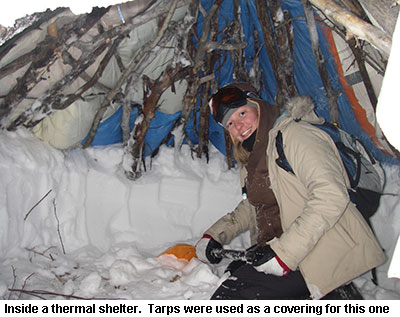 Inside a thermal shelter