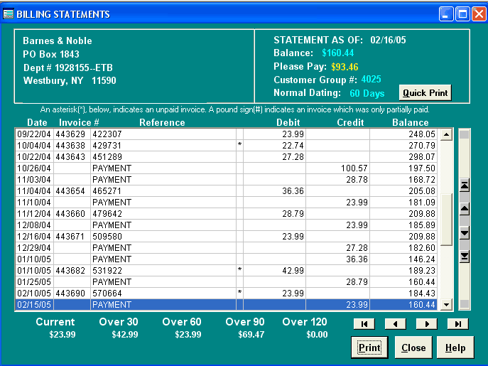 Billing Statements Screen