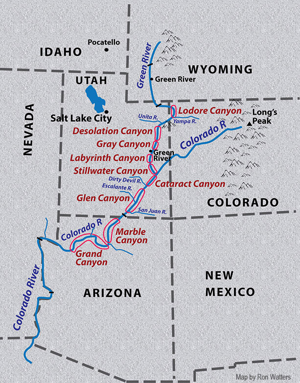 Map of Powell's Descent of the Colorado