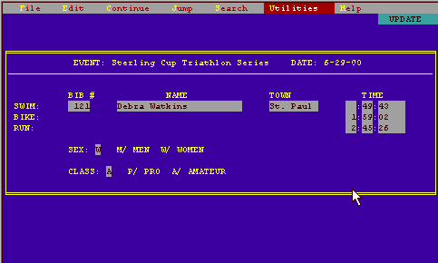 RaceAid Sample Screen Display: Card Entry Method