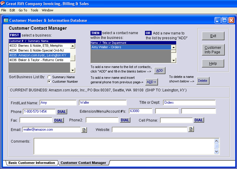 Screen Display: Contact Manager