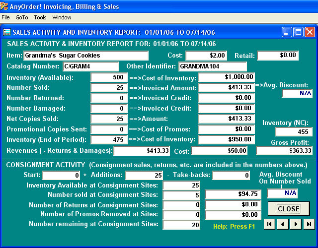 Screen Display: Inventory Report